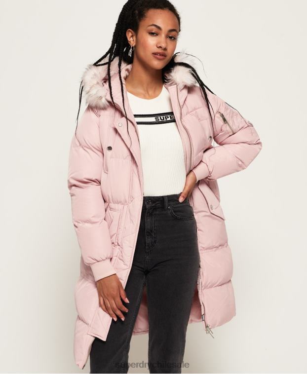 mujer Superdry rosa chaqueta acolchada larga de lujo 2R68Z3848