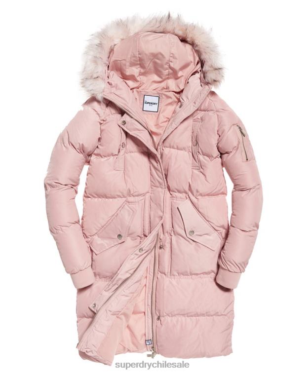mujer Superdry rosa chaqueta acolchada larga de lujo 2R68Z3848
