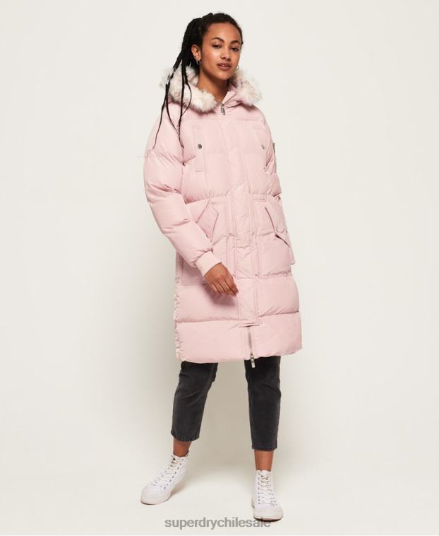 mujer Superdry rosa chaqueta acolchada larga de lujo 2R68Z3848