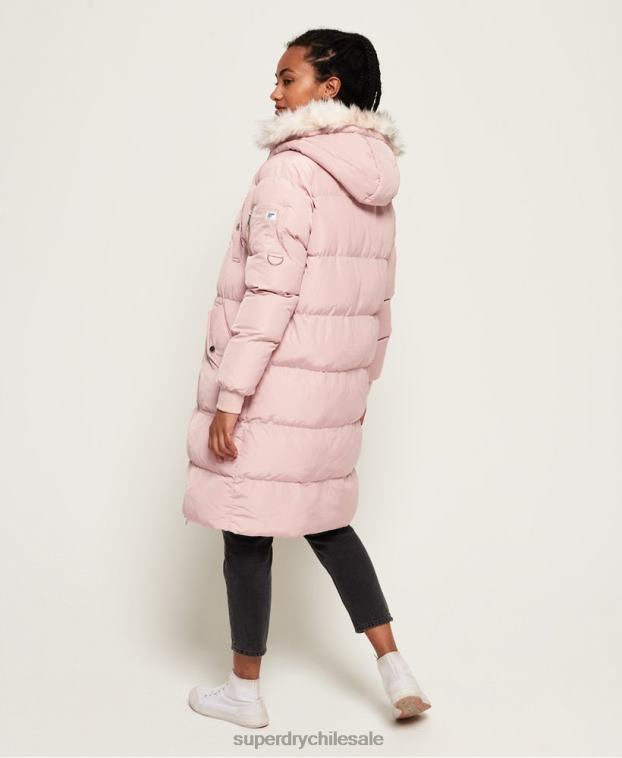 mujer Superdry rosa chaqueta acolchada larga de lujo 2R68Z3848