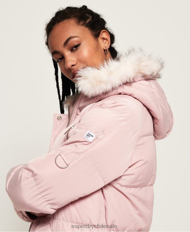 mujer Superdry rosa chaqueta acolchada larga de lujo 2R68Z3848
