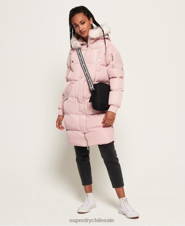 mujer Superdry rosa chaqueta acolchada larga de lujo 2R68Z3848