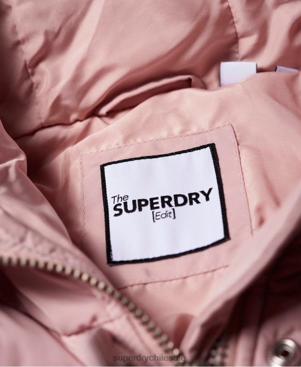 mujer Superdry rosa chaqueta acolchada larga de lujo 2R68Z3848