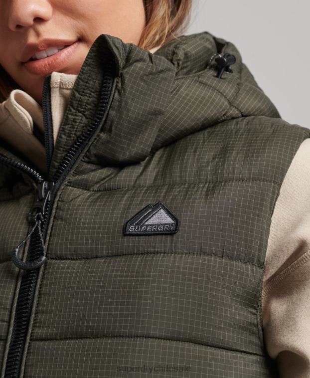 mujer Superdry verde chaleco acolchado clásico con capucha 2R68Z3639