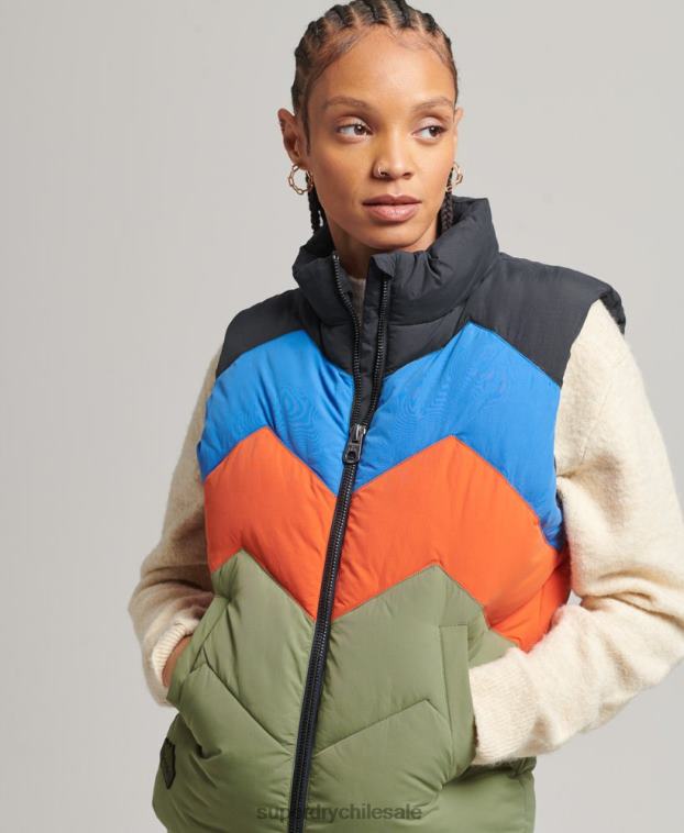 mujer Superdry verde chaleco acolchado con panel retro 2R68Z5472
