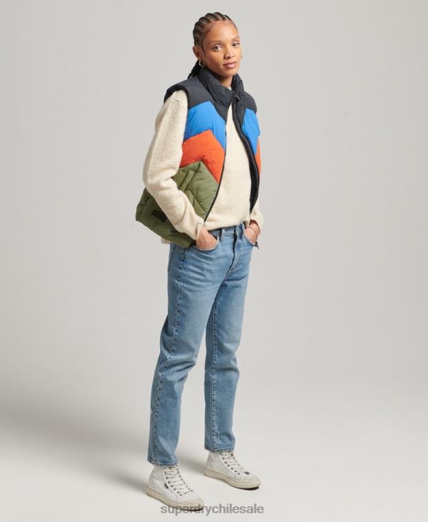 mujer Superdry verde chaleco acolchado con panel retro 2R68Z5472