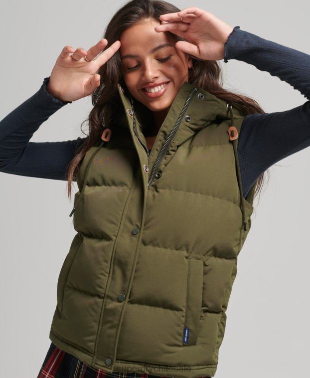 mujer Superdry verde chaleco acolchado everest con capucha 2R68Z3666