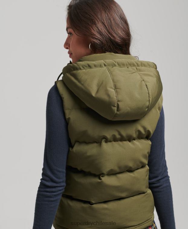 mujer Superdry verde chaleco acolchado everest con capucha 2R68Z3666