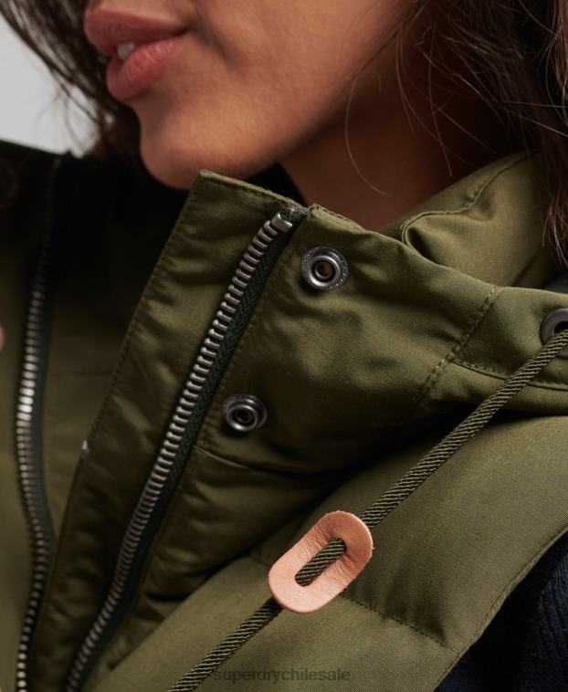 mujer Superdry verde chaleco acolchado everest con capucha 2R68Z3666