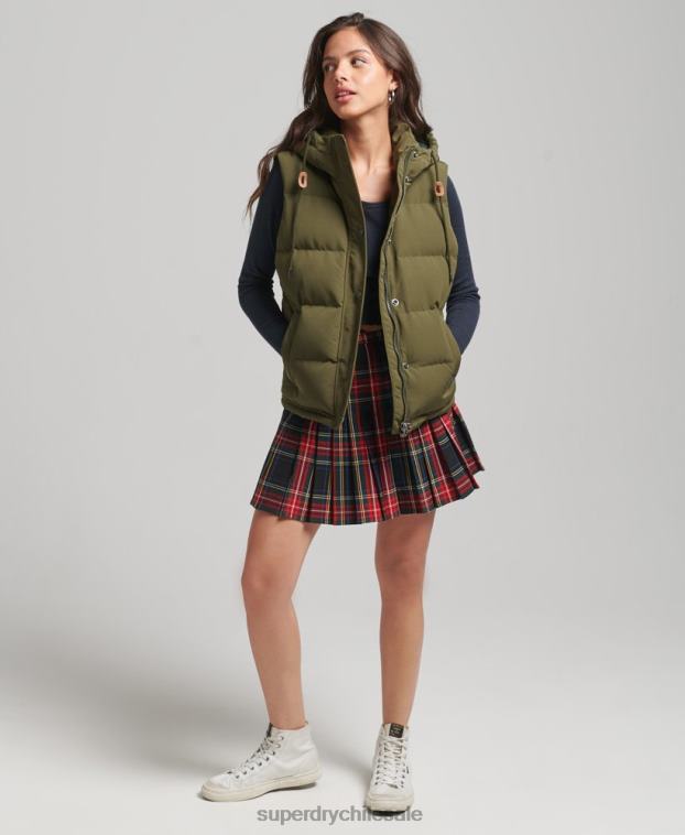 mujer Superdry verde chaleco acolchado everest con capucha 2R68Z3666