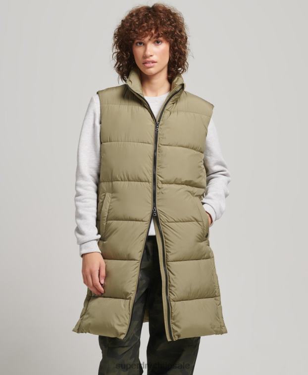 mujer Superdry verde chaleco capitonado largo 2R68Z3593