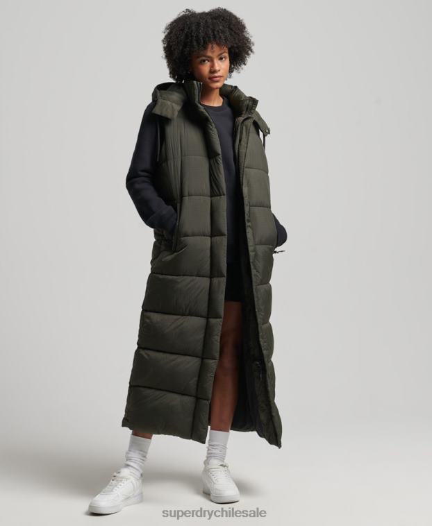 mujer Superdry verde chaleco largo con capucha ripstop 2R68Z3675
