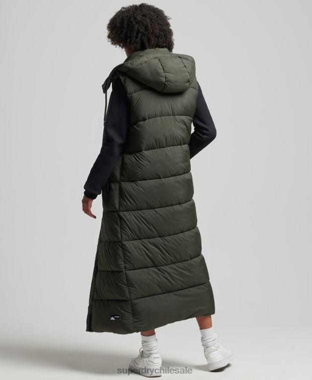 mujer Superdry verde chaleco largo con capucha ripstop 2R68Z3675