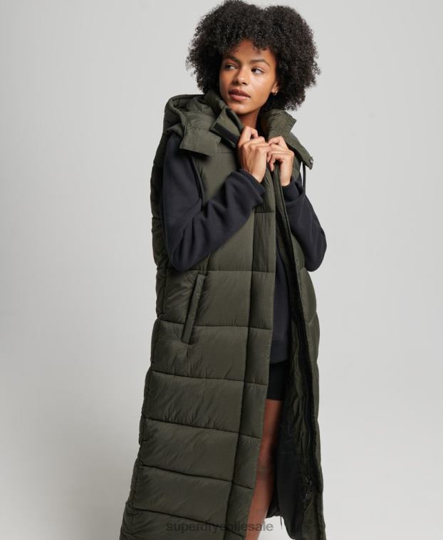 mujer Superdry verde chaleco largo con capucha ripstop 2R68Z3675