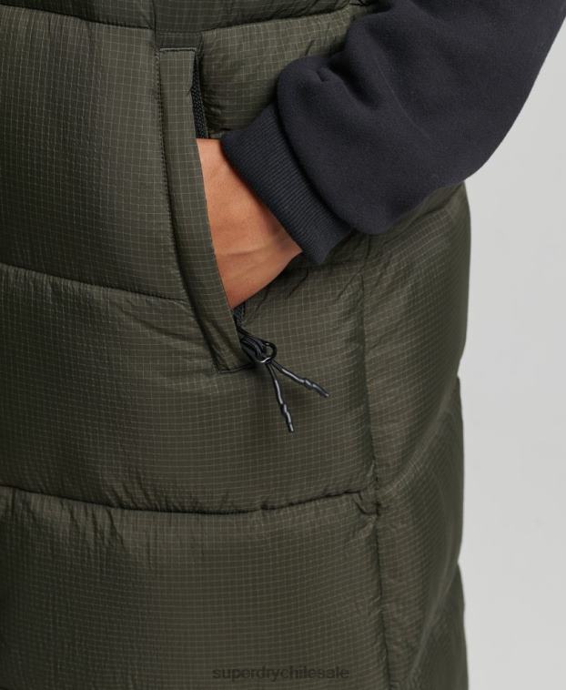 mujer Superdry verde chaleco largo con capucha ripstop 2R68Z3675