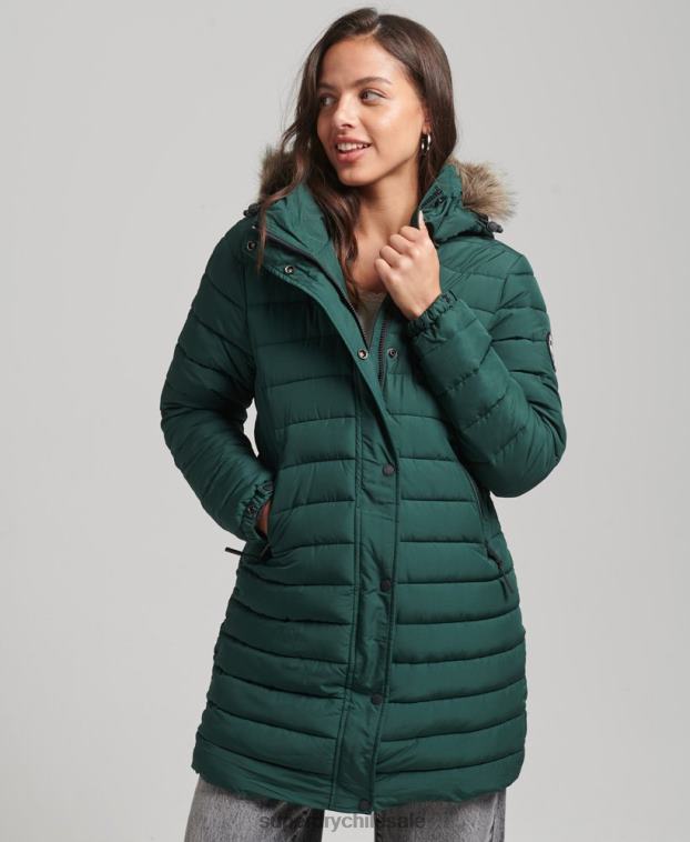 mujer Superdry verde chamarra acolchada de pelo sintético con capucha 2R68Z3636