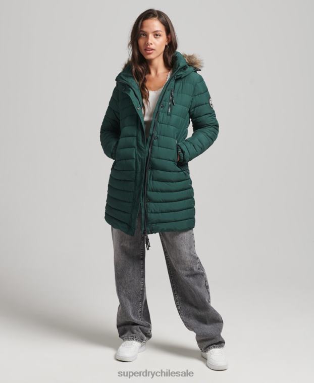 mujer Superdry verde chamarra acolchada de pelo sintético con capucha 2R68Z3636