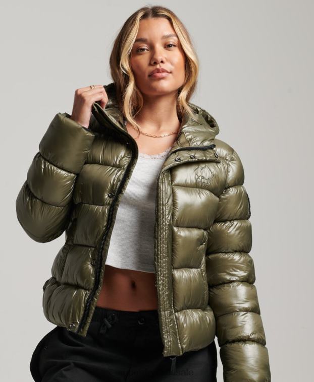 mujer Superdry verde chamarra acolchada deportiva brillante con capucha 2R68Z3691
