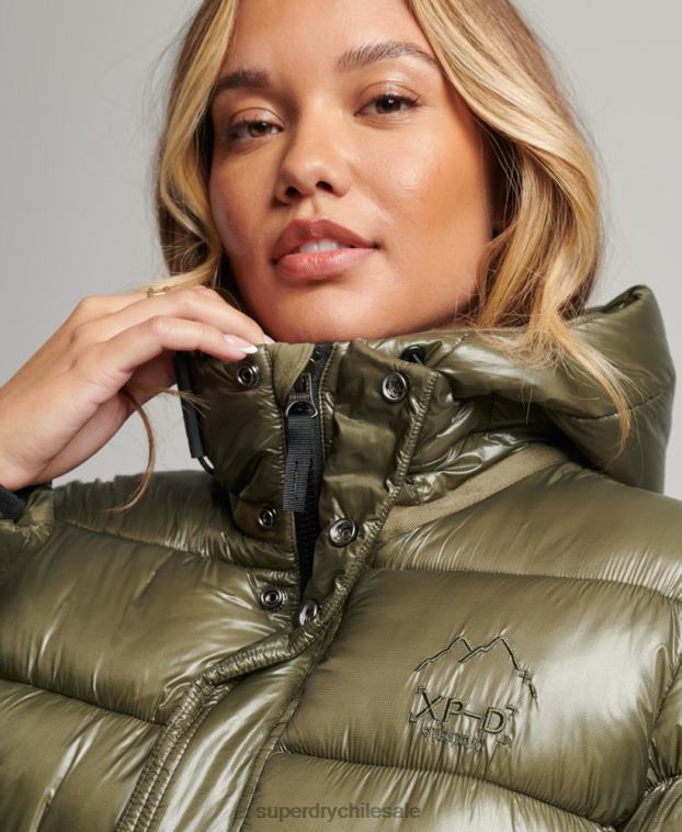mujer Superdry verde chamarra acolchada deportiva brillante con capucha 2R68Z3691