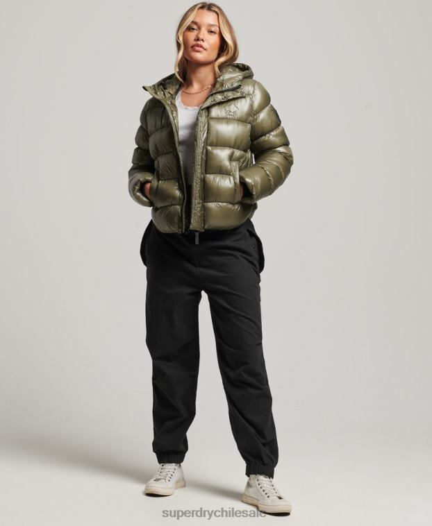mujer Superdry verde chamarra acolchada deportiva brillante con capucha 2R68Z3691
