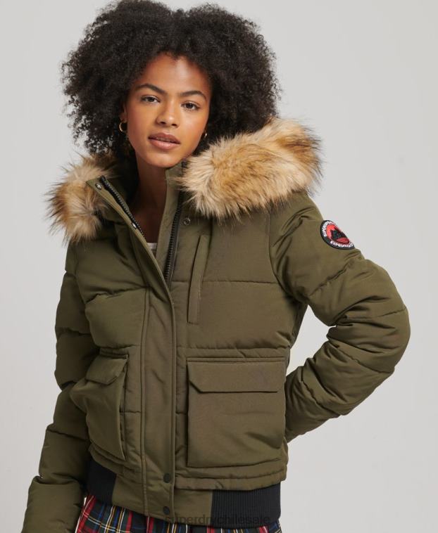 mujer Superdry verde chamarra bomber acolchada Everest con capucha 2R68Z3671