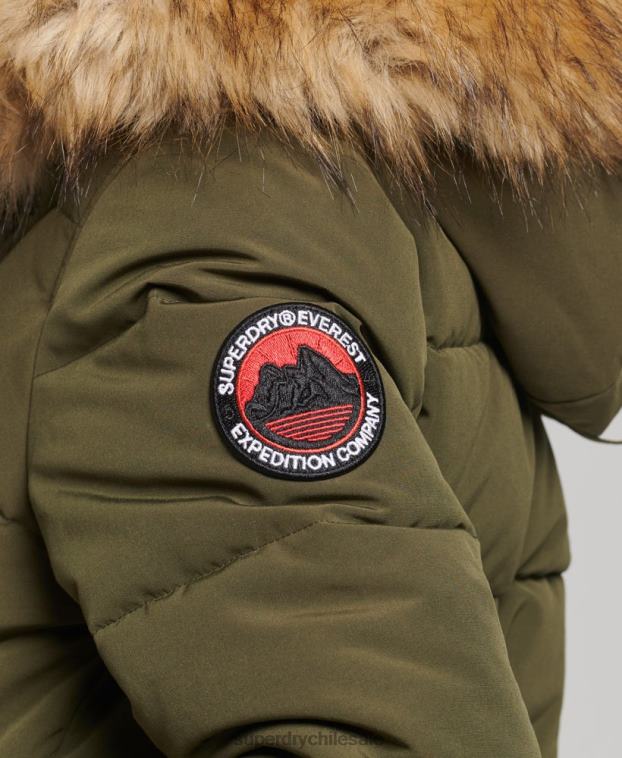 mujer Superdry verde chamarra bomber acolchada Everest con capucha 2R68Z3671