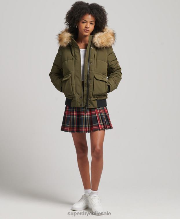 mujer Superdry verde chamarra bomber acolchada Everest con capucha 2R68Z3671
