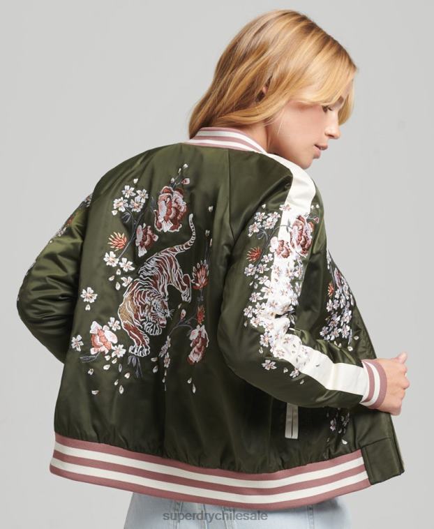 mujer Superdry verde chamarra bomber con bordado sukajan 2R68Z5660
