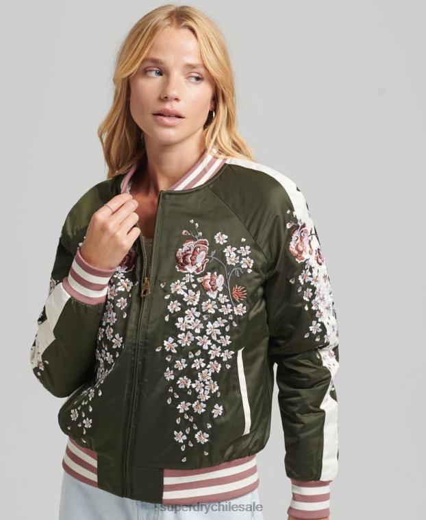 mujer Superdry verde chamarra bomber con bordado sukajan 2R68Z5660