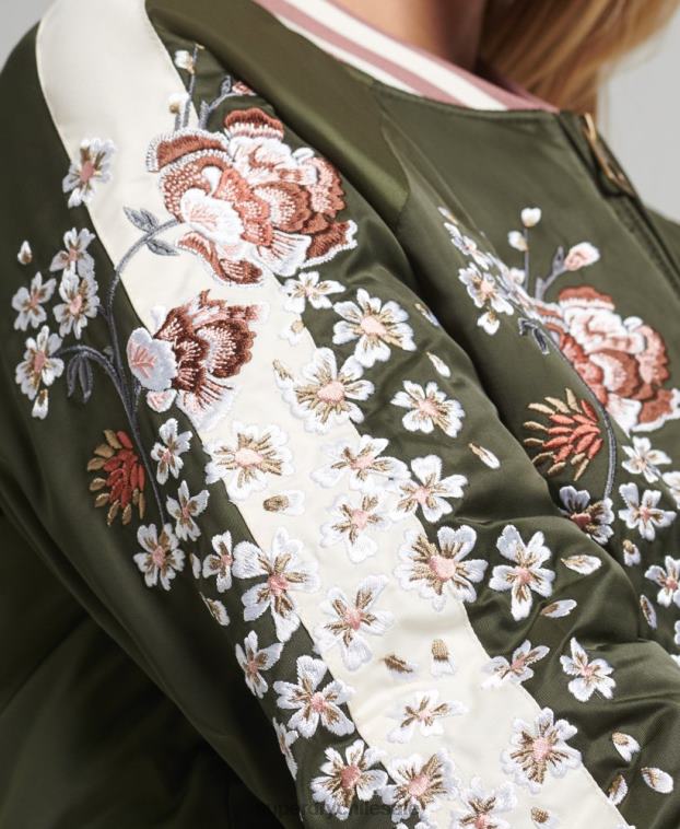 mujer Superdry verde chamarra bomber con bordado sukajan 2R68Z5660