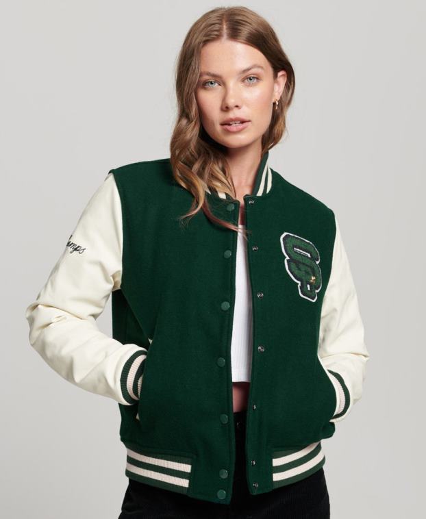 mujer Superdry verde chamarra bomber con parches 2R68Z5593