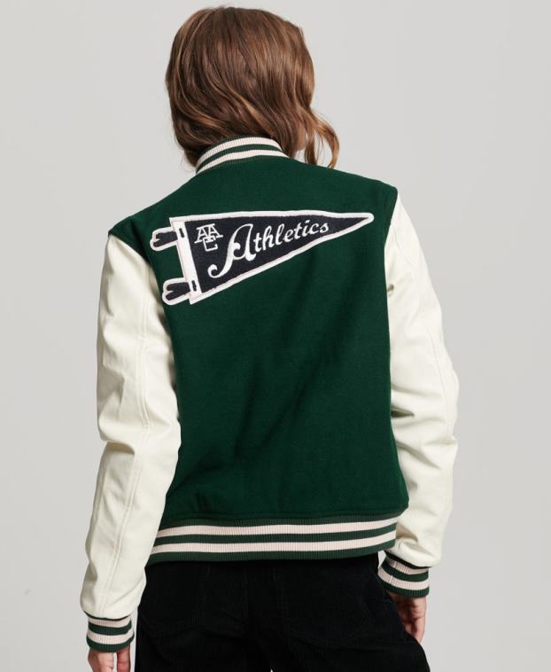 mujer Superdry verde chamarra bomber con parches 2R68Z5593