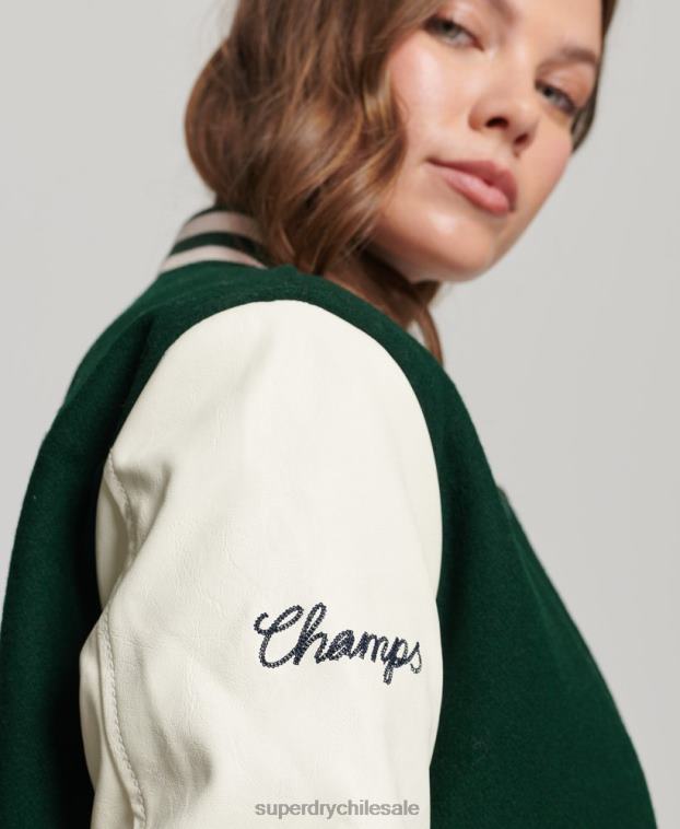 mujer Superdry verde chamarra bomber con parches 2R68Z5593