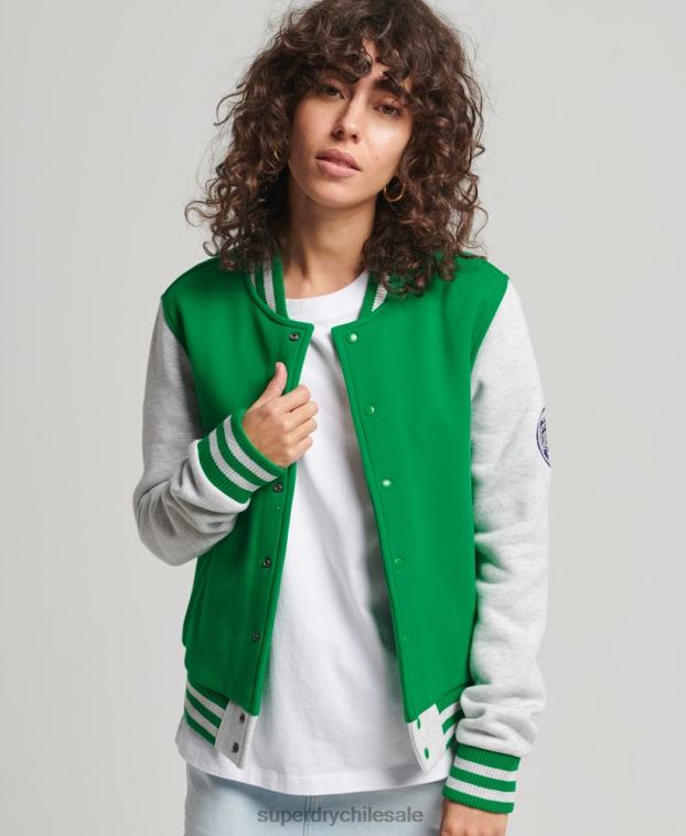 mujer Superdry verde chamarra bomber de jersey del equipo universitario vintage 2R68Z5943