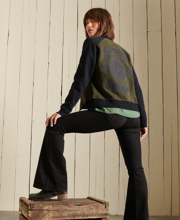 mujer Superdry verde chamarra bomber de punto con líneas cruzadas 2R68Z5827