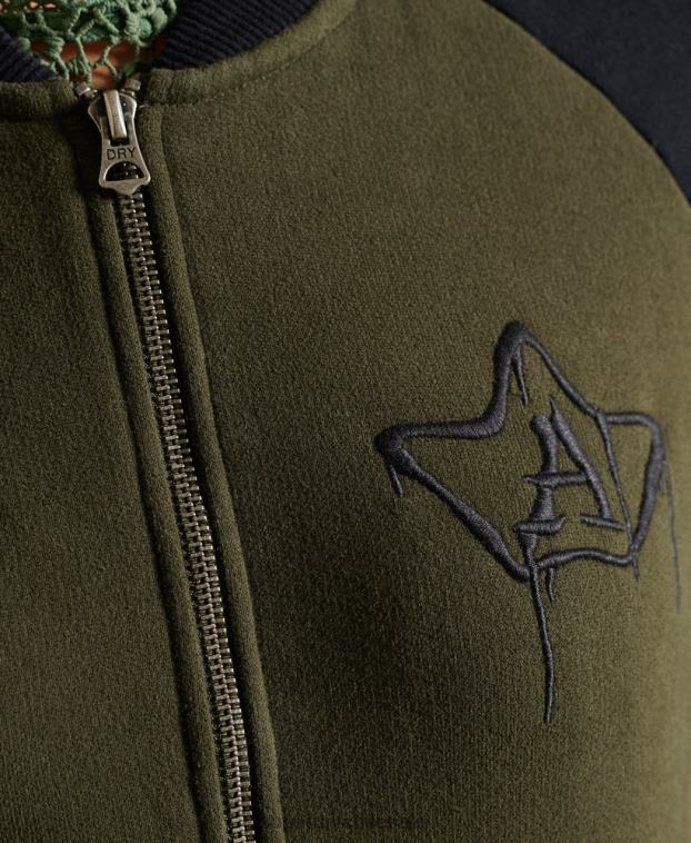 mujer Superdry verde chamarra bomber de punto con líneas cruzadas 2R68Z5827