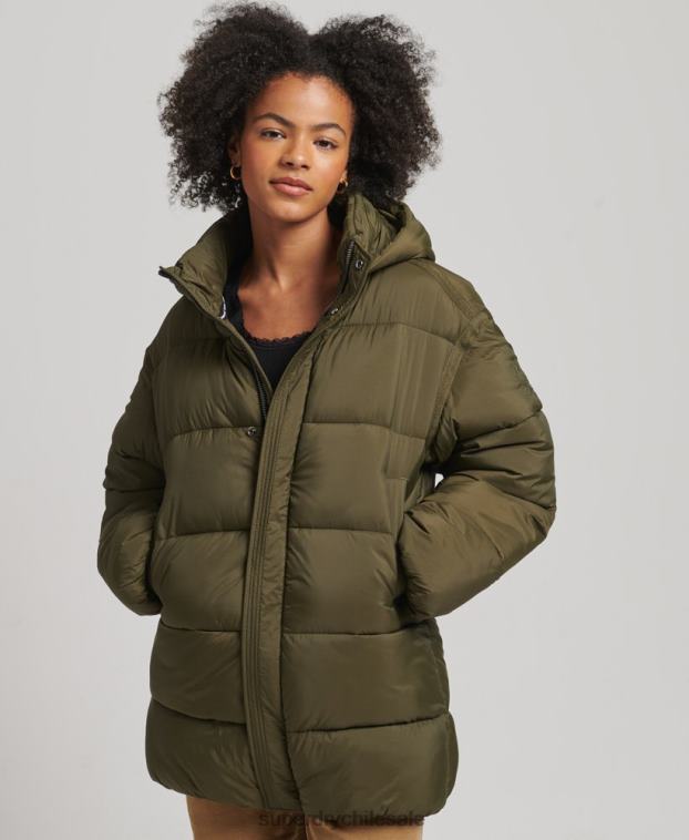 mujer Superdry verde chamarra parka acolchada capullo xpd 2R68Z5455