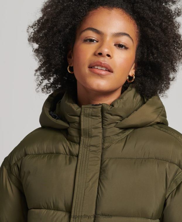 mujer Superdry verde chamarra parka acolchada capullo xpd 2R68Z5455