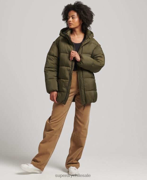 mujer Superdry verde chamarra parka acolchada capullo xpd 2R68Z5455