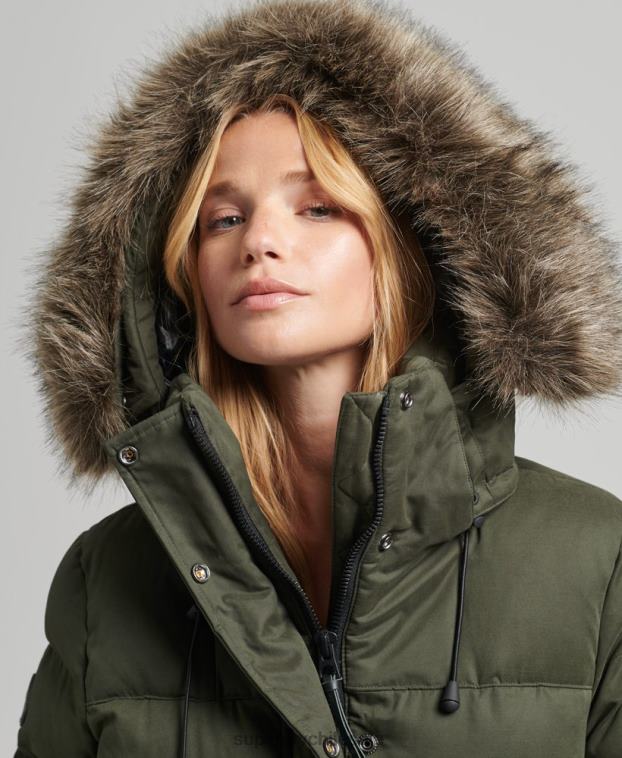 mujer Superdry verde chamarra parka de expedición de microfibra 2R68Z3653