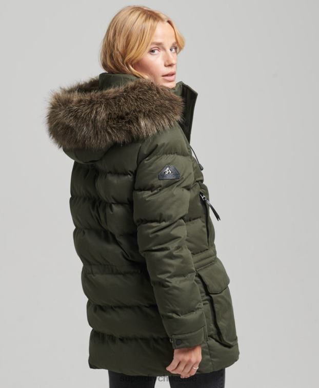 mujer Superdry verde chamarra parka de expedición de microfibra 2R68Z3653