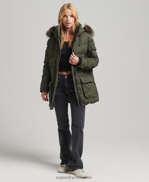 mujer Superdry verde chamarra parka de expedición de microfibra 2R68Z3653