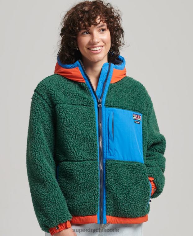 mujer Superdry verde chamarra sherpa con capucha 2R68Z5658