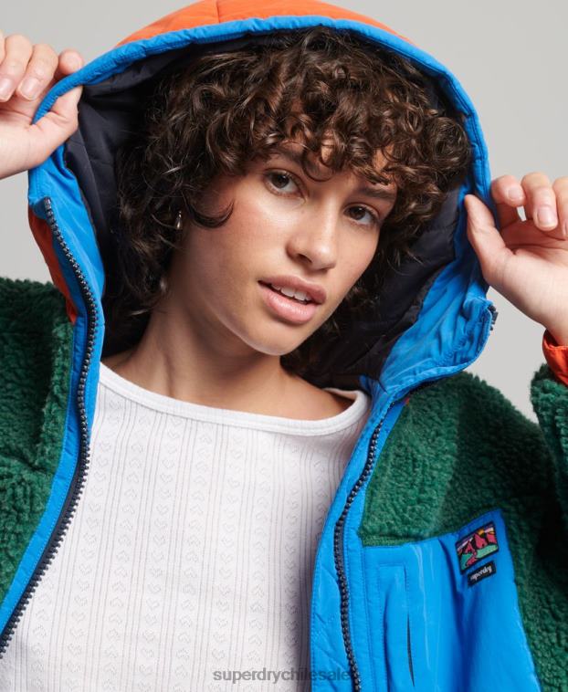 mujer Superdry verde chamarra sherpa con capucha 2R68Z5658