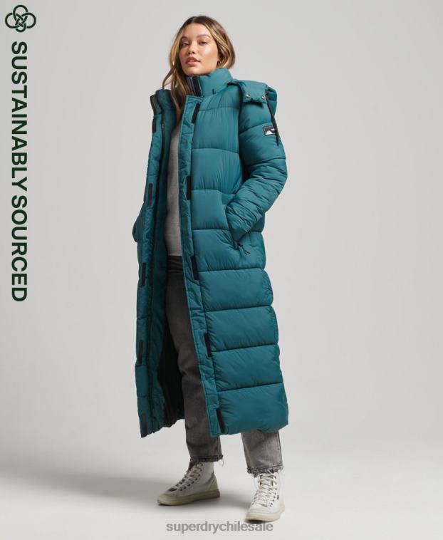 mujer Superdry verde chaqueta acolchada larga con tejido ripstop 2R68Z3603