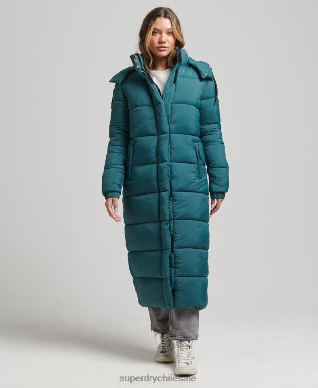 mujer Superdry verde chaqueta acolchada larga con tejido ripstop 2R68Z3603