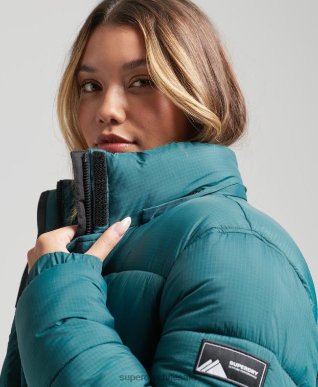 mujer Superdry verde chaqueta acolchada larga con tejido ripstop 2R68Z3603