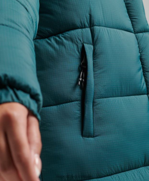 mujer Superdry verde chaqueta acolchada larga con tejido ripstop 2R68Z3603