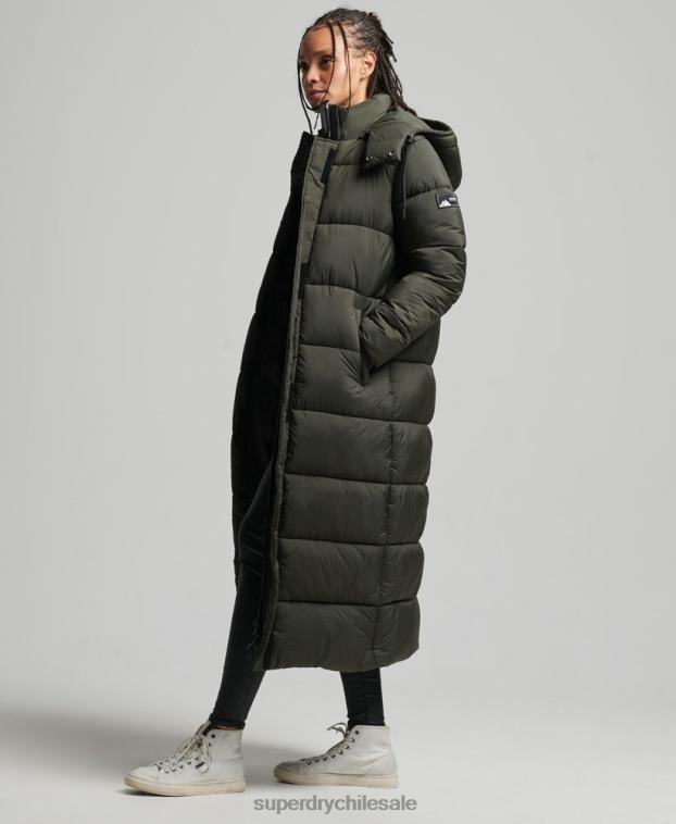 mujer Superdry verde chaqueta acolchada larga con tejido ripstop 2R68Z3755