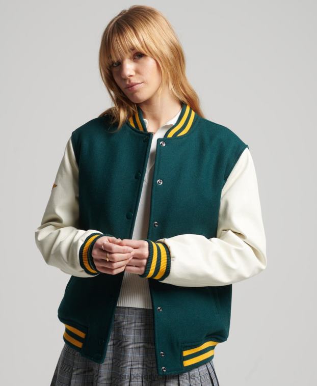 mujer Superdry verde chaqueta bomber del equipo universitario 2R68Z5636